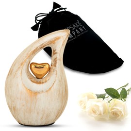 Teardrop urn in Small and Mini Teardrop Urns (Golden White + Golden Heart, Mini - Micro)