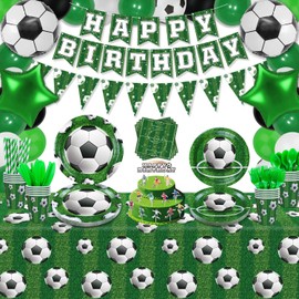 233 Pack Soccer Party Supplies Soccer Party Decorations Boys Sports Theme Birthday Decor Soccer Theme Tableware Set - Soccer Plates, Balloons, Banners, Ball Theme Tablecloth, Cups, Napkins Serves 20
