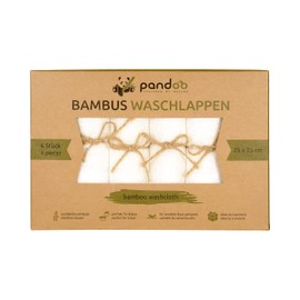 pandoo 100% Bamboo Baby Wash Cloths - Cuddly Soft, Dye-Free, Hypoallergenic, Anti-Microbial & Antibacterial for Sensitive Baby Skin - 25 x 25 cm White - Pack of 6