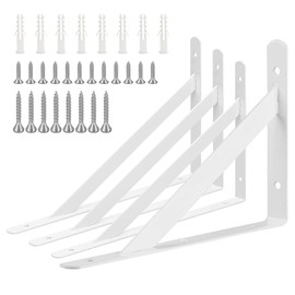 ANDCHI Shelf Bracket, L-Shaped, Set of 4, Wall Mounting, Shelf Bracket, Angle Bracket, L-Shaped Shelf Bracket, Hanging Shelf Bracket, Screw Included, 9.8 x 6.3 x 0.6 inches (250 x 160 x 16 mm), White