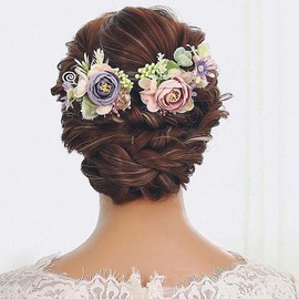 Campsis 2PCS Wedding Flower Hair Pins Purple Artificial Hair Piece Handmade Bride Headpiece Engagement Prom Beach Party for Women and Girls