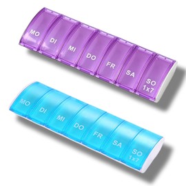Pack of 2 Pill Box 7 Days, Pill Box 7 Days for Vitamins, Dietary Supplements and Medicines, Medication Box 7 Days for On the Go Storage
