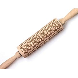 Snowflake Fair Isle Pattern Wooden Embossing Rolling Pin Engraved Fondant Baking Tools Dough Cookie