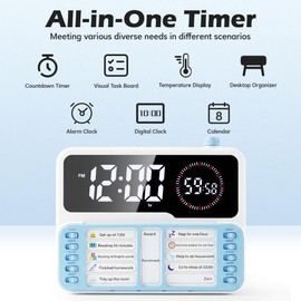 Visual Timer for Kids/Adults, ADHD Tools for Kids with Visual Schedule, 6-in-1 Time Timer with Alarm/Countdown/Digital Clock/Chore Chart, Smart Autism/ADHD Task Timer for Home Classroom - Blue
