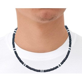 Native Treasure 20" Mens and Womens Summer Beach Surfer Necklace From the Philippines, Black Coconut Beads and White Ark Shells, Mens Beach Necklace