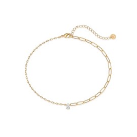 PAVOI 14K Yellow Gold Plated Paperclip Link Anklet with Charm for Women | Dainty 9" Anklet with Cubic Zirconia Pear Charm