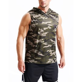 NELEUS Men's 3 Pack Running Tank Tops Sleeveless Camo Athletic Shirts with Hoods,5121,Red/Grey/Olive Green, 3 Pack,Small