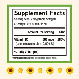Doctor's Recipes Vitamin D3 10000 IU, Bones, Teeth, and Immune Support, Non-GMO, No Gelatin, Gluten or Soy, 120 Vegetarian Softgels