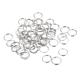 sourcing map Double Loops Split Rings, 10mm Small Round Key Ring Parts for DIY Crafts Making, Silver Tone 48Pcs