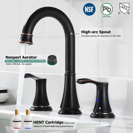 PARLOS Two-Handle High Arc Bathroom Faucet with Metal Pop Up Drain and cUPC Faucet Supply Lines Widespread 8 inch Deck Mounted,Oil Rubbed Bronze, Demeter 13652