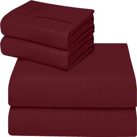 ComfyWell Single Fitted Sheet - Burgundy Bedding Deep Pocket 14 inch (35 cm) - Soft Brushed Microfibre Fabric Bed Sheets- Shrinkage and Fade Resistant. (Single (90x190cm), Burgundy)