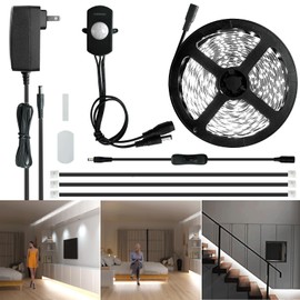 Sensky 19.7ft/6m Motion Activated LED Strip Light Kit with FCC Listed Adapter for Gun Safe, Under Cabinet, Under Bed, Pantry, Kitchen, Stairway, Closet Lighting (Cool White,Upgraded Version)