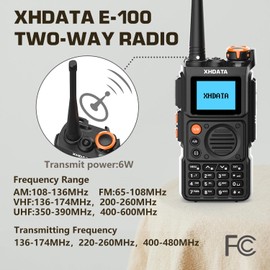 XHDATA E100 Walkie Talkie Long Range, UHF/VHF/FM/Aviation/Weather Band, 6W Two Way Radio with 3000mAH Battery, 999Channels, CTCSS/DCS, NOAA Weather Alerts, for Outdoors(1 Pack)
