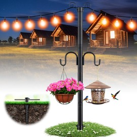 10FT String Light Poles, 1.5 Inch Heavy Duty Poles for Outdoor String Lights with Shepherd Hook, 2 in 1 Light Pole with Anchor for Garden Backyard Patio Bistro Cafe
