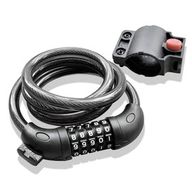 QSPORTPEAK Bike Lock High Security 5 Digit Resettable Combination Coiling Cable Lock with Mounting Bracket Best for Bicycle Outdoors, 1.2mx12mm