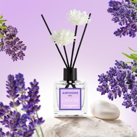 AurassenseECSL Reed Diffuser Set - 2 Bottles (1.69 fl oz/50ml Each) with 8 Sticks & 4 Decorative Flowers, Gardenia Aromatherapy Fragrance for Home, Bathroom, and Office Decor (Lavender)