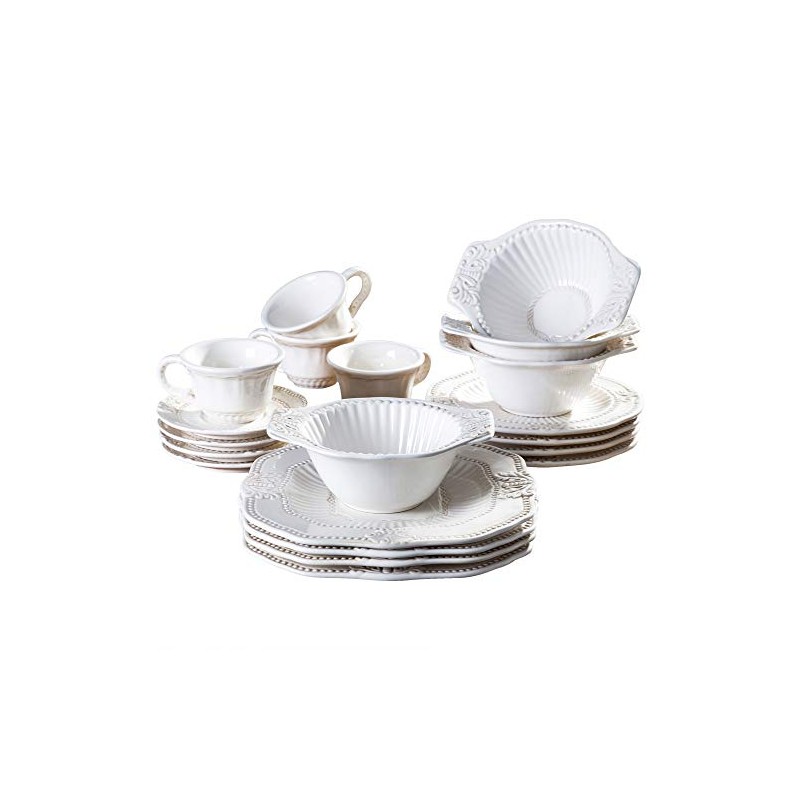 American Atelier 20-Piece Baroque Dinnerware Set, White