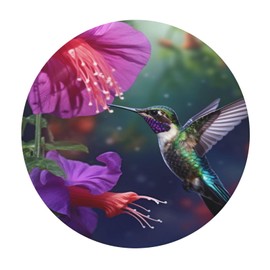 Famame Hummingbirds Fuchsia Flowers Round Fitted Tablecloth with Elastic Protector Table Cloth Kitchen Dinner Waterproof Oil-Proof Table Covers Fits 40"-44", Small