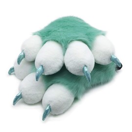 Furryvalley Fursuit Paw Gloves Costume Furry Partial Cosplay Fluffy Lion Bear Props for Children Adults (Green), Green, One Size