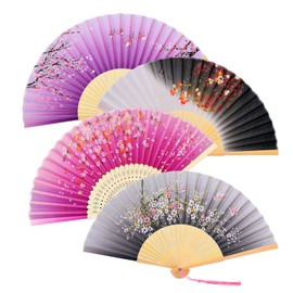 olyee Pack of 4 Folding Fans, Hand Fans with Tassel, Hollowed Fans for Wall Decoration, Gifts, Party, Wedding, Photography Decoration, Christmas Gift