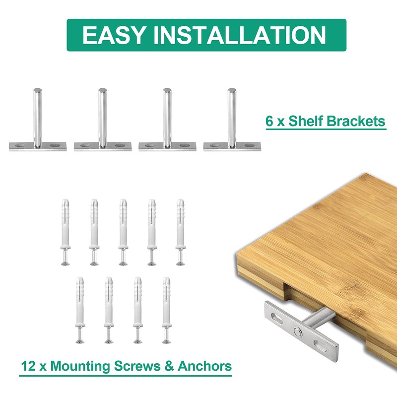 Seimneire 6pcs 3 Inch Floating Shelf Bracket, Heavy Duty Hidden