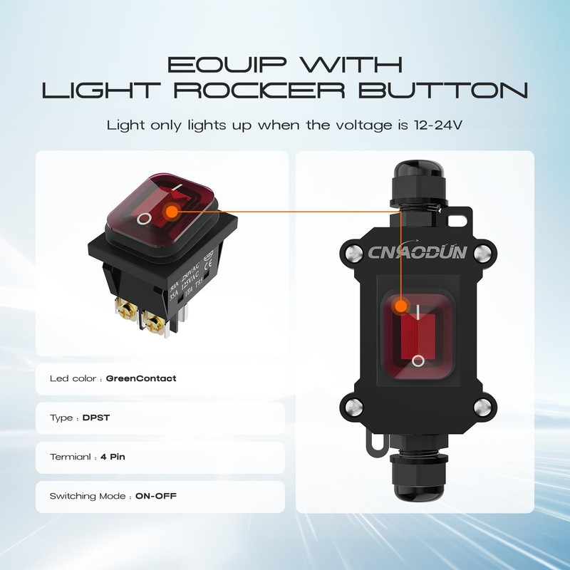 CNAODUN Waterproof Inline Cord Switch 12V DC 20A On Off