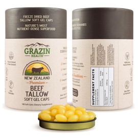 GRAZIN HEALTH Grass-Fed Beef Tallow Capsules – 3000 mg Per Serving | Pasture-Raised, Grass-Finished (New Zealand) | Non-GMO, No Fillers or Flow Agents | cGMP Manufactured | 30-Day Supply