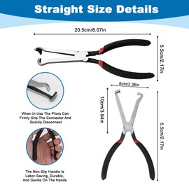 2Pcs Electrical Disconnect Pliers, 20Plug Pliers Pulling Tool for Easily Disconnection Locking-Push Tab Electrical Connectors Fuel Line Tab Repair Tools Ttab Style Plugs (C-Straight+Bend)