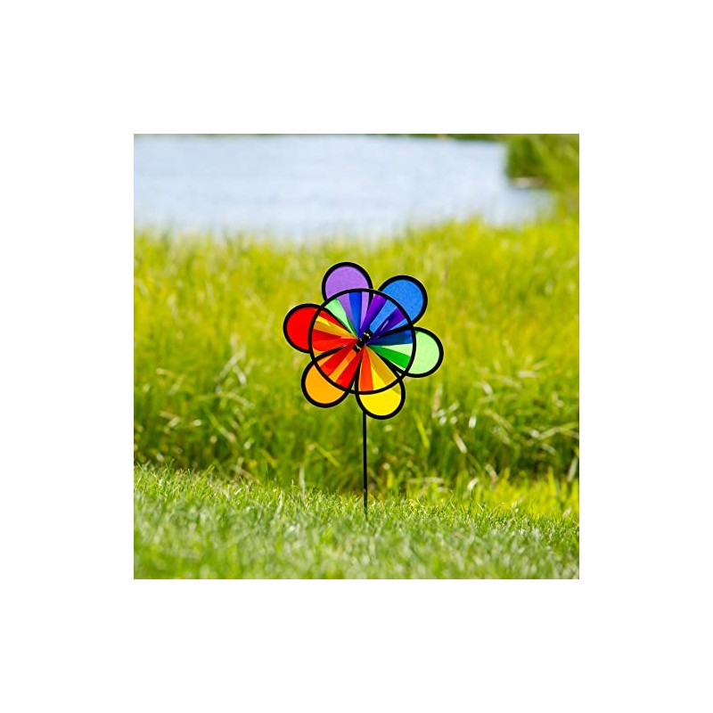In the Breeze Rainbow Double Flower/Wheel Combo Spinner, 12"