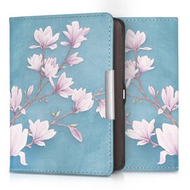 kwmobile Flip Case Compatible with Tolino Shine (2013) Case - eReader Case - Magnolia Taupe White Blue Grey