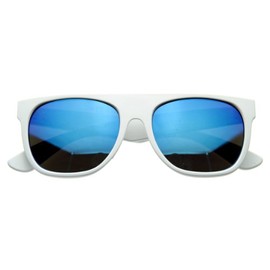 zeroUV Retro Intense Bright Color Mirror Lens Super Flat Top Horn Rimmed Sunglasses (White/Ice)