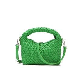 Women Woven Leather Handbag,Manmade Small Lightweight Shoulder Crossbody Bag,Fashion Top Handle Tote Clutch(GREEN)
