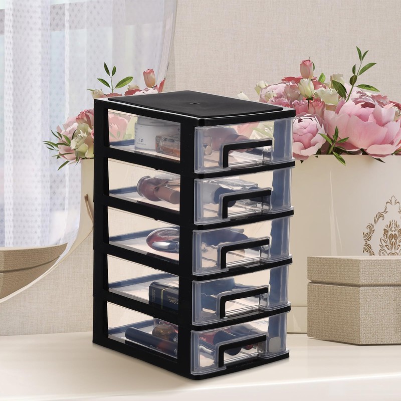 Operitacx 5 Plastic Storage Drawers, Multifunctional Plastic Drawers Storage Unit
