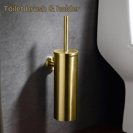AIREMOEN 1PCS Brushed Gold Wall-Mounted Toilet Brush and Holder Set, 304 Stainless Steel Handle Toilet Brush Holder, Toilet Brush and Plunger Set, Bathroom Wall-Mounted Compact Toilet Brush Holder