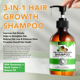 3 in 1 Rosemary Shampoo for Hair Growth, 300 ml Organic Hair Growth Shampoo with Rosemary Oil, Castor Oil and Batana Oil, Biotin Rosemary Shampoo Against Hair Loss, Gentle Cleansing, Nourishes the