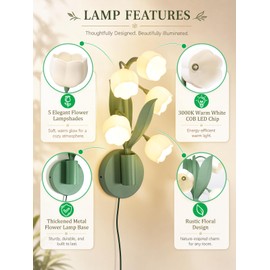 WERFOP Lily of The Valley Wall Sconce USB Plug-in Flower Wall Lamp