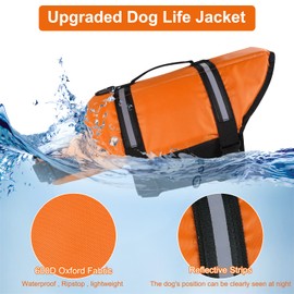 HAOCOO Dog Life Jacket Vest Saver Safety Swimsuit Preserver with Reflective Stripes/Adjustable Belt Dogs Orange,L