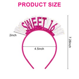 Semato Sweet 16 Birthday Headband Hot Pink Glitter Veil Tiara for Girls