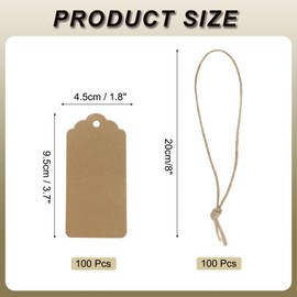 MECCANIXITY 100Pcs Kraft Paper Gift Tags with String,1.8x3.7 Inch Wood Pulp Paper Labels Brown Gift Bags Tag for Price Tags,Christmas Gifts, DIY Crafts, Wedding, Party Favors