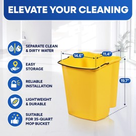 Plexon Dirty Water Bucket for Plastic Prince 8.75 Gallon / 35-QT Commercial Yellow Mop Bucket and Side Press Wringer, Yellow