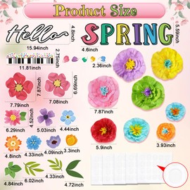 Lunmon 62 Pcs Hello Spring Bulletin Board Sets Spring Flower Classroom Decoration 3D Floral Bulletin Board Flower Cutouts for Classroom Chalkboard Wall Decor