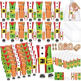 50 Juegos de Crema de Manos y Bálsamo Labial de Navidad Regalos a Granel, Lindos Rellenos de Calcetín Navideño de Elfo, Obsequios de Fiesta para Mujer
