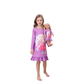 Bow Dream Toddler Girls Dress Cute and Matching American Girl Doll Clothes for Girls Cartoon Pattern Purple Size 120