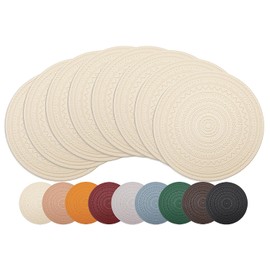15" Round Beige Plastic Placemats Set of 8, Waterproof Table Mats