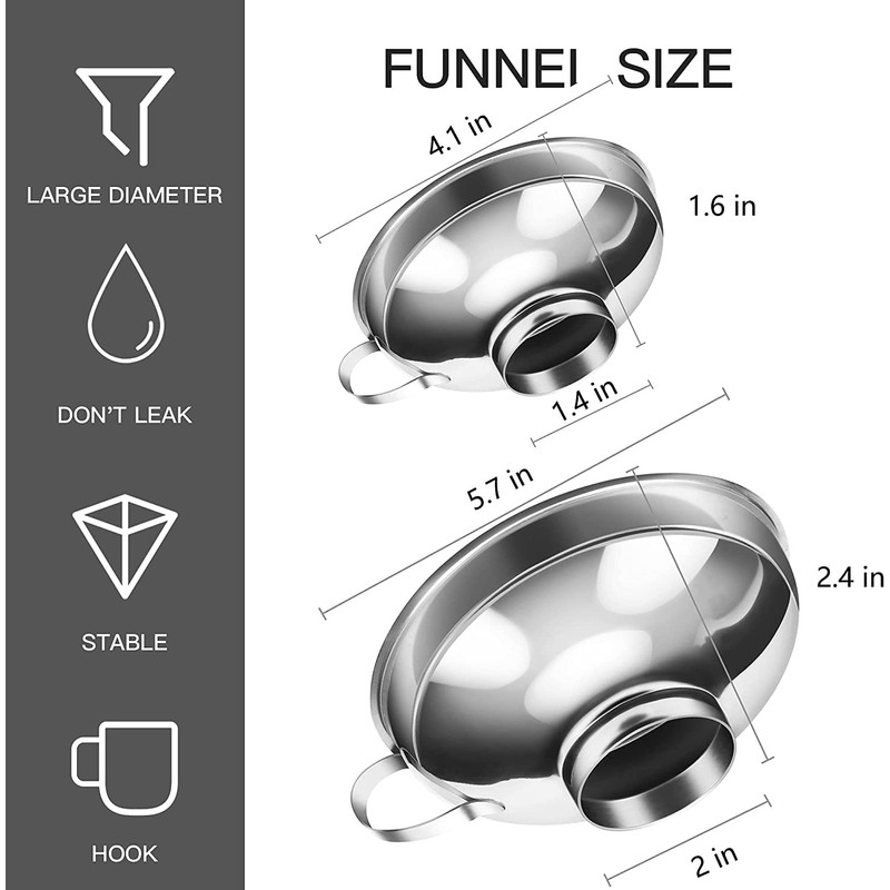 2 Pack Jam Funnel Set Stainless Steel Wide Mouth Funnels