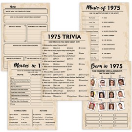 50th Birthday Party Games,Set of 5 Activities for 10 Guests, Born in 1974 Games Bundle, Birthday Party Supplies for Adults, Pack of 50 Cards