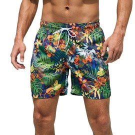 MADHERO Mens Swim Trunks Vintage Floral Quick Dry Beach Shorts Bathing Suit with Mesh Lining Colorful Vintage Floral Size L