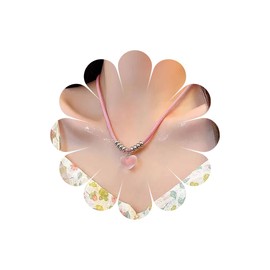 Inilbran Boho Pink Heart Pendant Necklace Vintage Pink Braided Rope Necklace Pink Puffy Heart Choker Necklace Adjustable Heart Rope Necklace Jewellery for Women, Zinc, No Gemstone