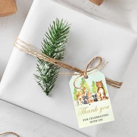 50 Pcs Woodland Animals Thank You Gift Tags, Thank You for Celebrating with Us Tags for Woodland Creature Baby Shower or Birthday Party (Green)