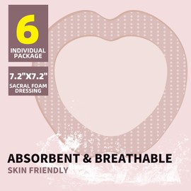 POLYNEW Sacrum Silicone Foam Sacral Pad with Adhesive Border 7.2"x7.2", 6 Individual Package for Large Wound Care, Bedsore, Pressure Sore